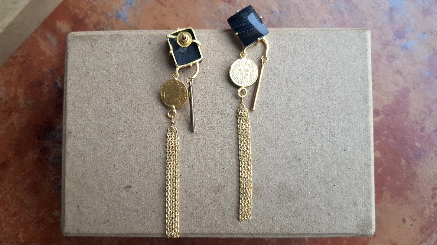 The Enache Black Agate Tassel Earrings TheEnache
