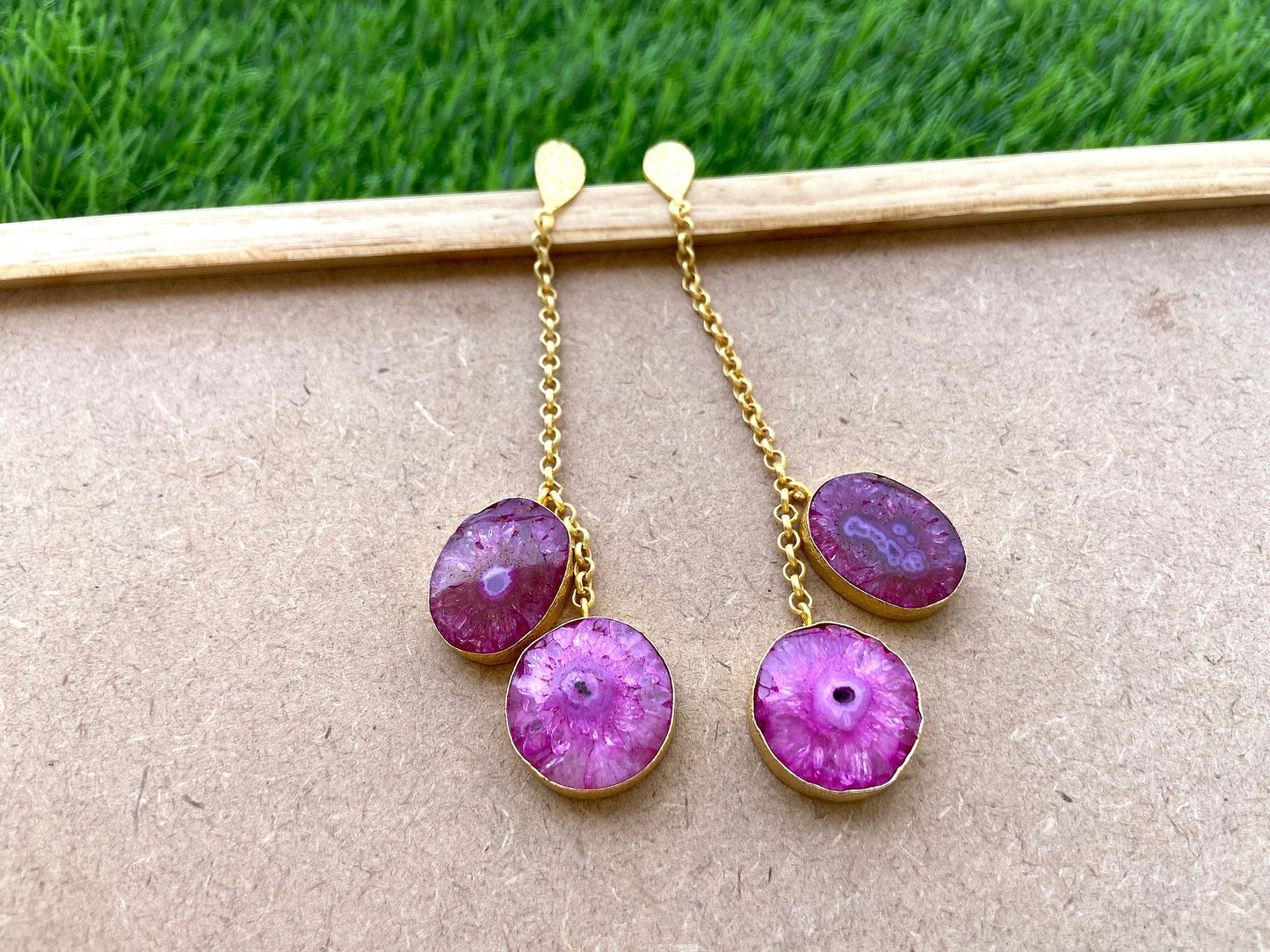 The Enache Pink Agate Chain Earrings TheEnache