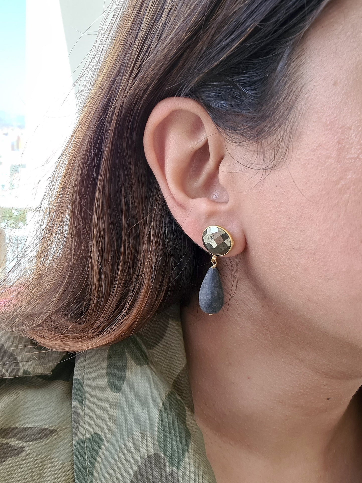 The Enache Pyrite Black Dangle Earrings TheEnache