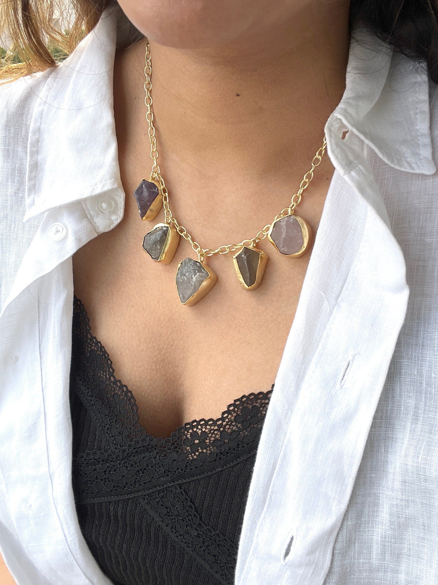 The Enache Raw Gemstone Charm Necklace TheEnache