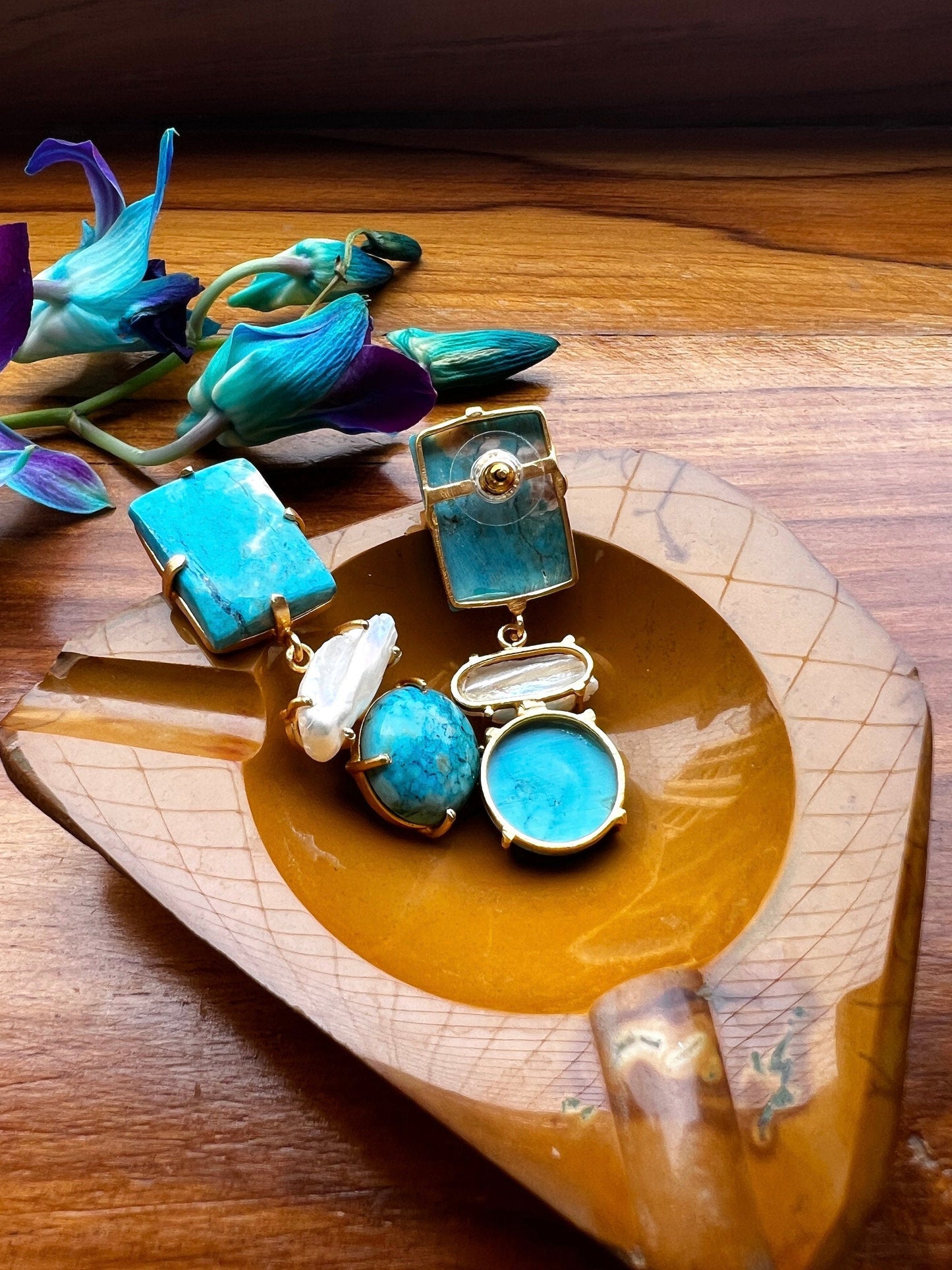 The Enache Turquoise Pearl Dangle Earrings TheEnache