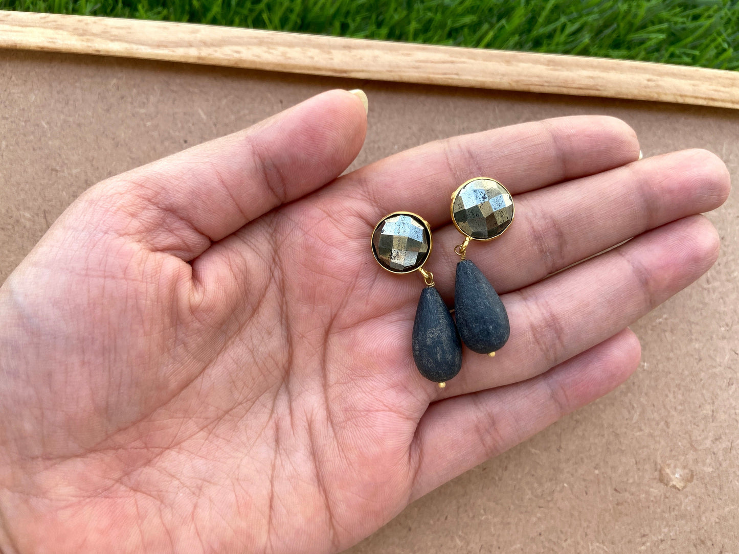 Pyrite Black Dangle Earrings