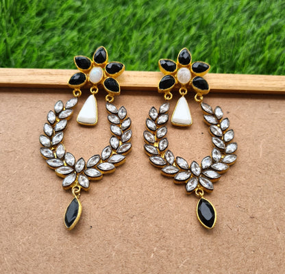 Black Onyx Flower Earrings