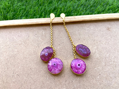 Pink Agate Chain Earrings