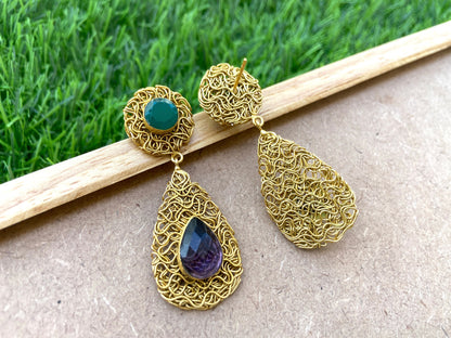 Green Onyx & Amethyst Teardrop Earrings