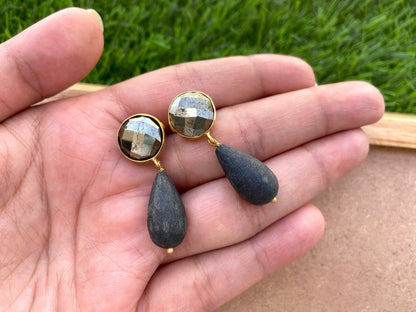 Pyrite Black Dangle Earrings