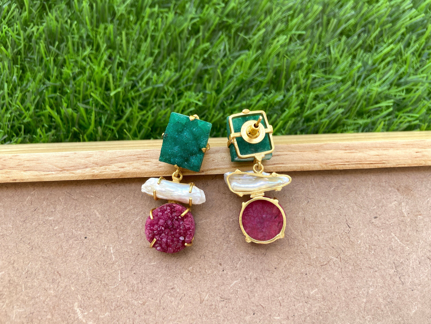 Green & Pink Druzy Earrings