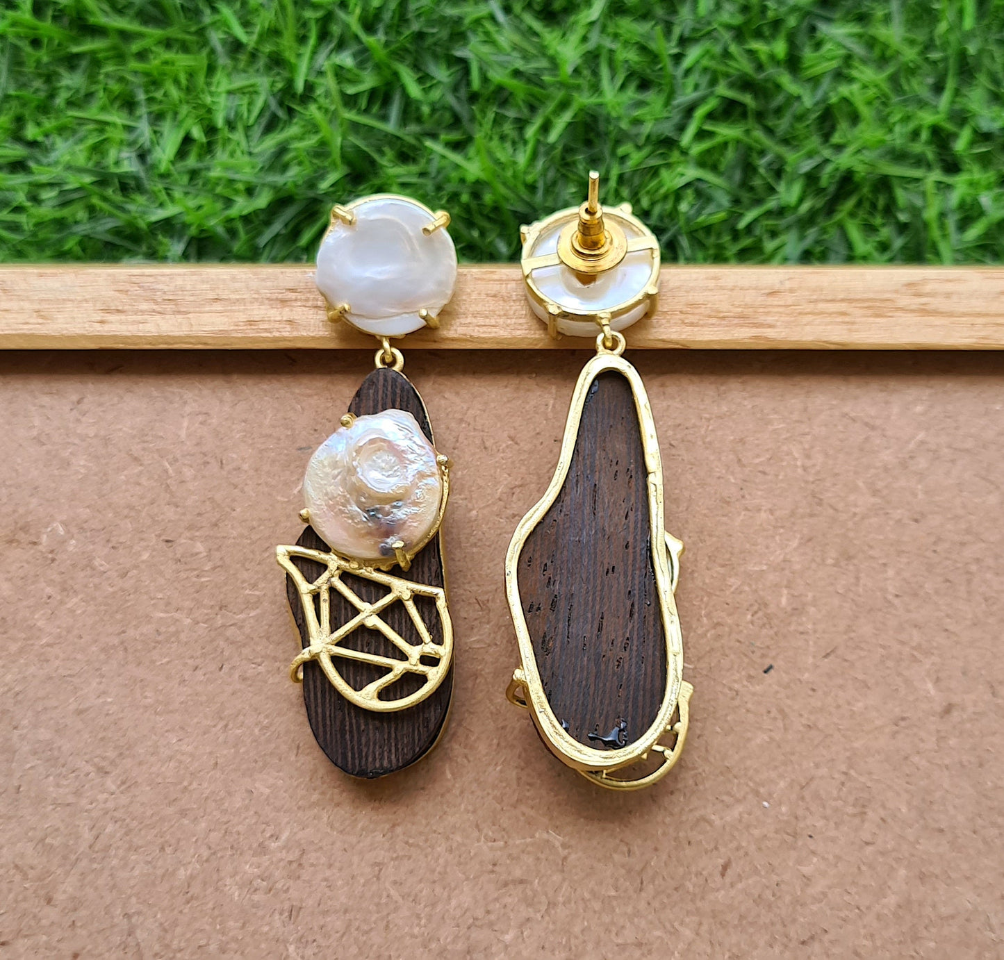 Baroque Pearl Wooden Earrings