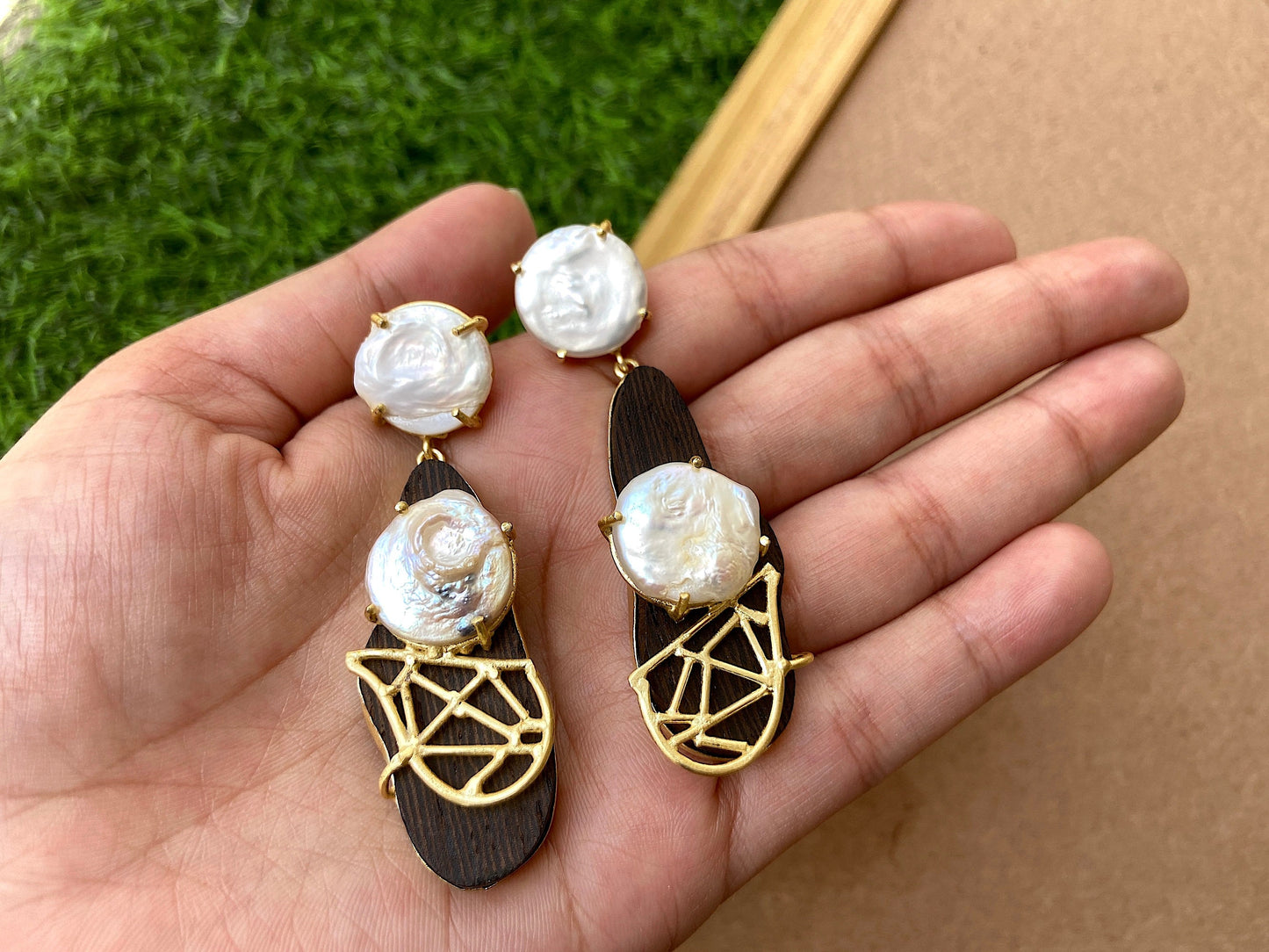 Baroque Pearl Wooden Earrings