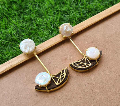 Wooden Pearl Earrings with Filigree