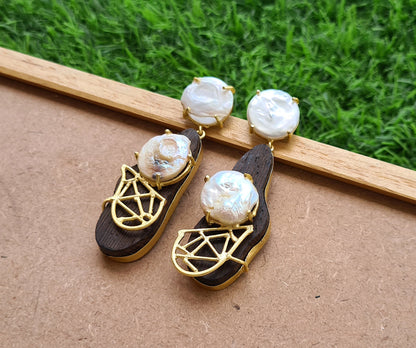 Baroque Pearl Wooden Earrings