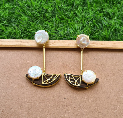 Wooden Pearl Earrings with Filigree