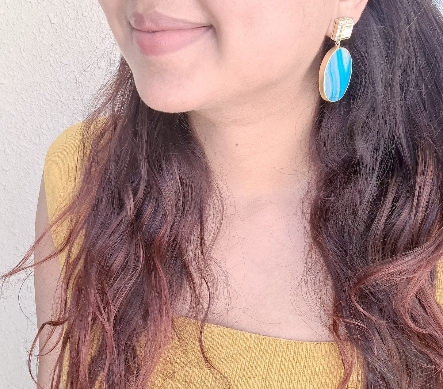 Blue Druzy Slice Earrings