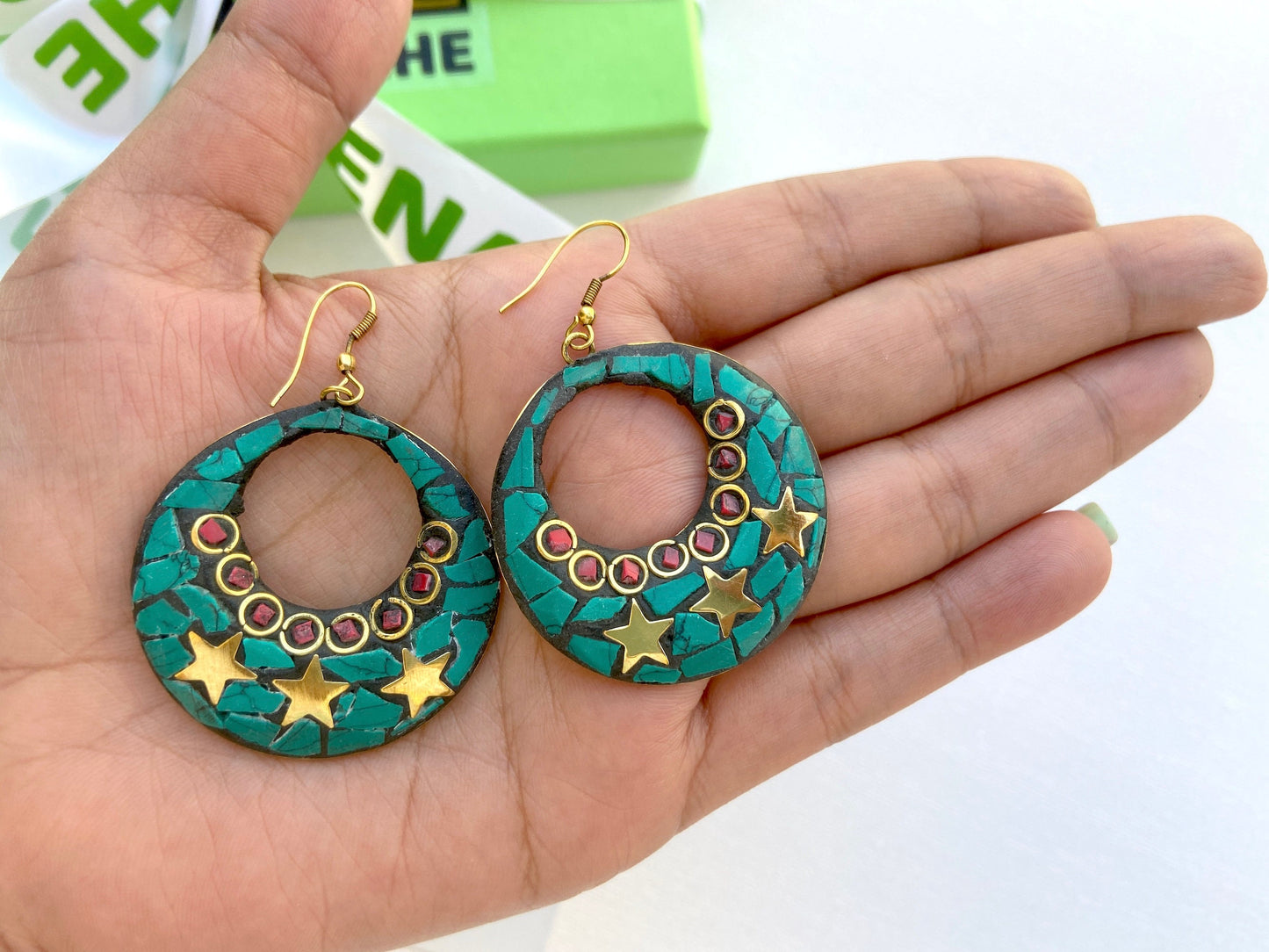 Turquoise & Coral Boho Earrings Set