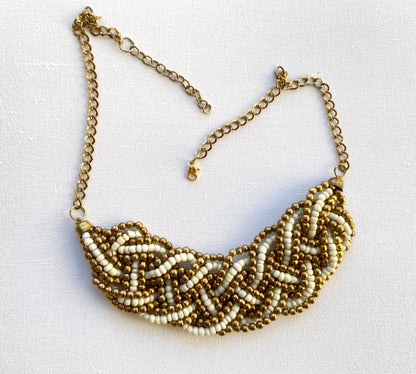 Gold Beaded Bib Necklace