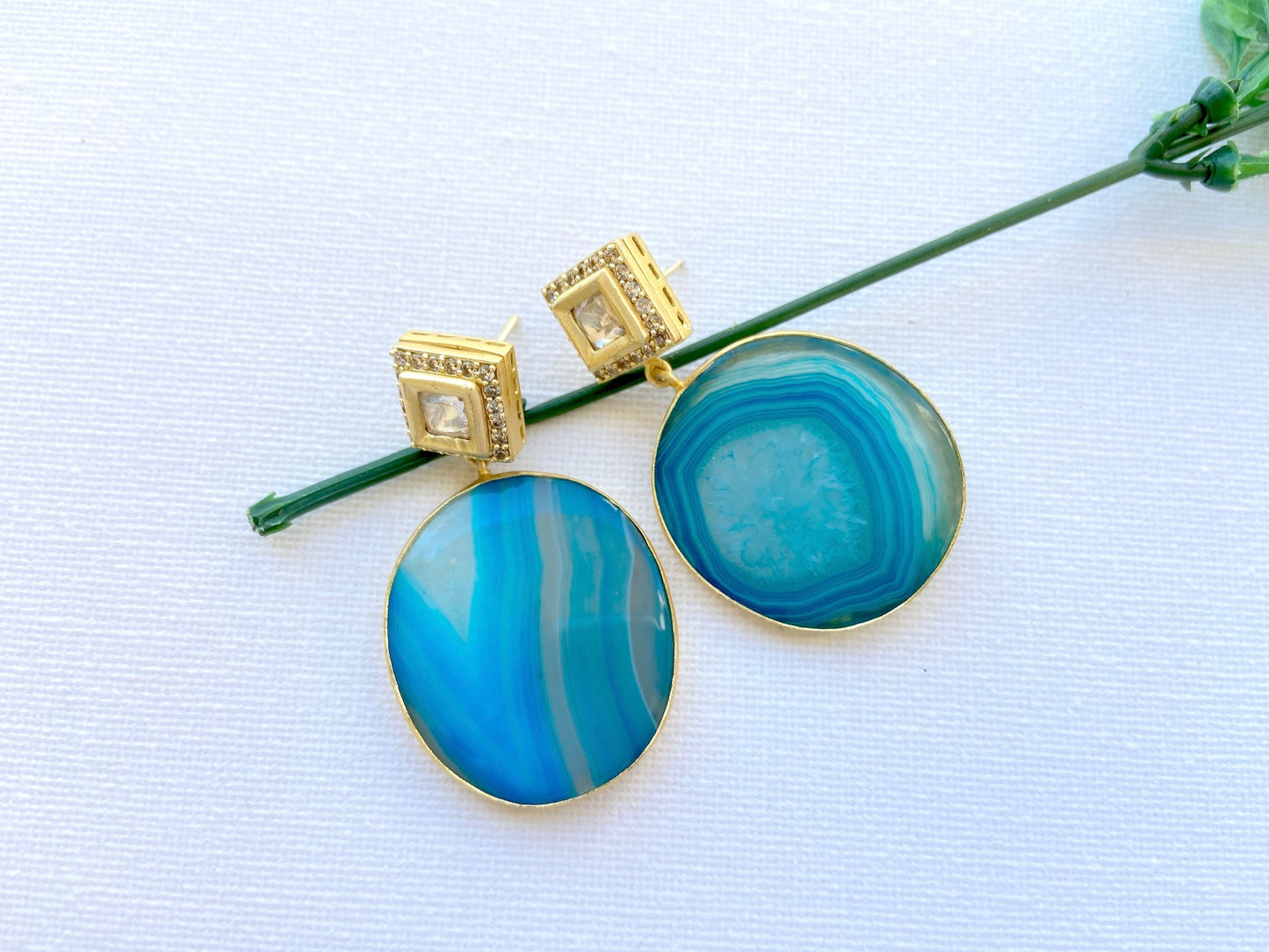 Blue Druzy Slice Earrings