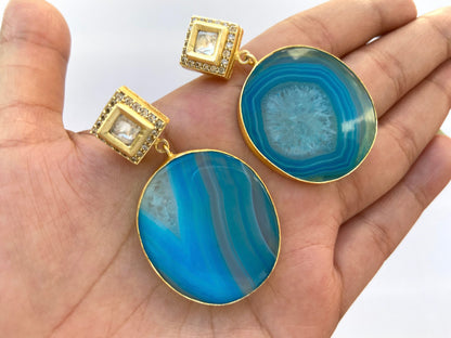 Blue Druzy Slice Earrings