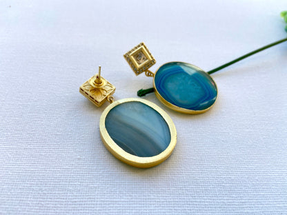 Blue Druzy Slice Earrings