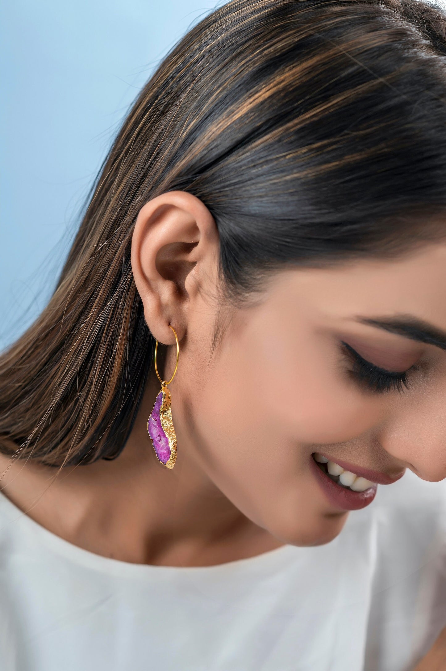 Pink Geode Agate Hoops