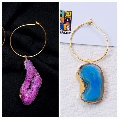 Blue Druzy Hoop Earrings