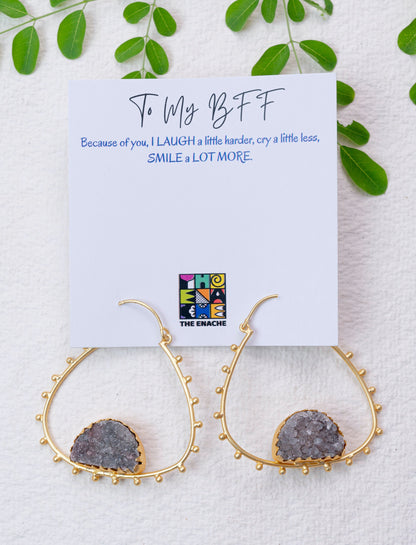 Gray Druzy Triangle Hoops