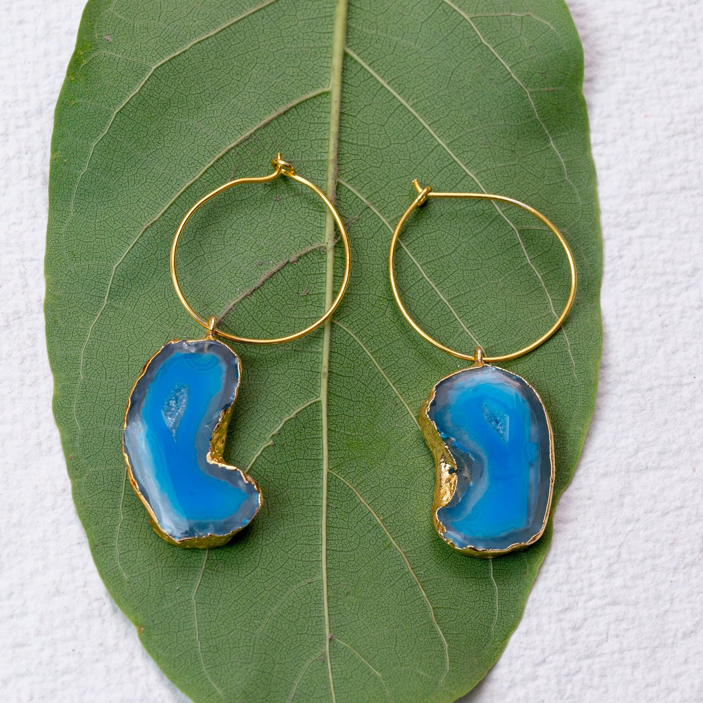 Blue Druzy Hoop Earrings