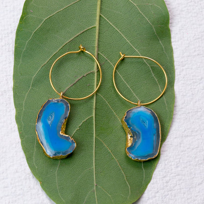 Blue Druzy Hoop Earrings