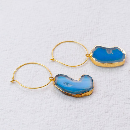 Blue Druzy Hoop Earrings