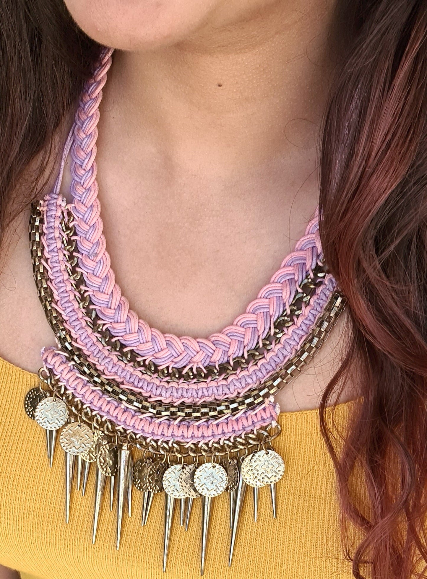 Pink Braided Crochet Necklace