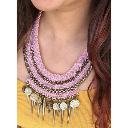 Pink Braided Crochet Necklace