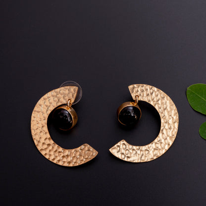 Hammered Black Stone Earrings