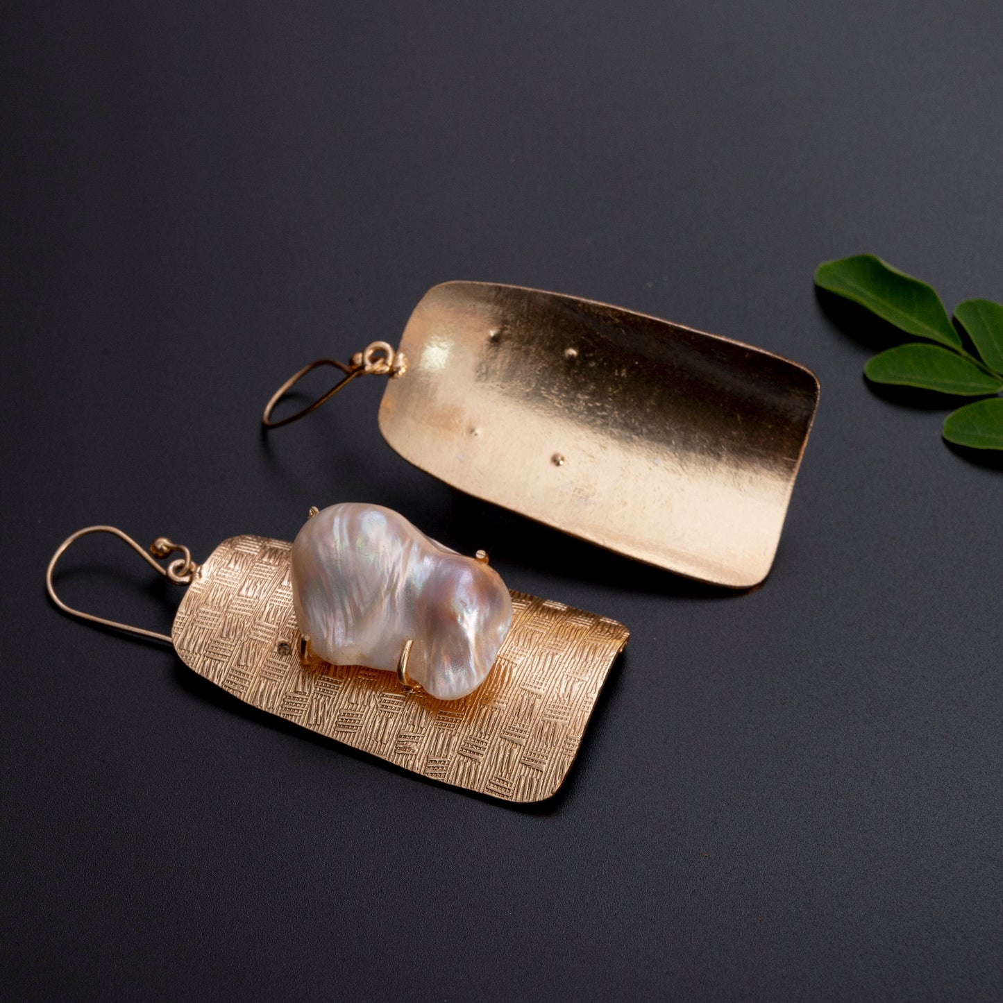 Gold Hammered Pearl Earrings