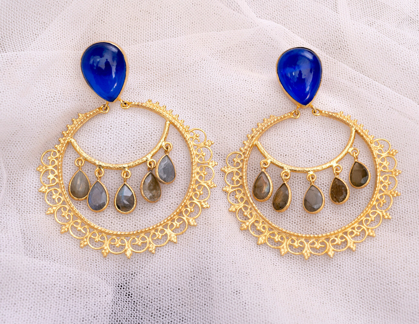 Labradorite Filigree Hoops