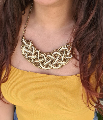 Gold Beaded Bib Necklace