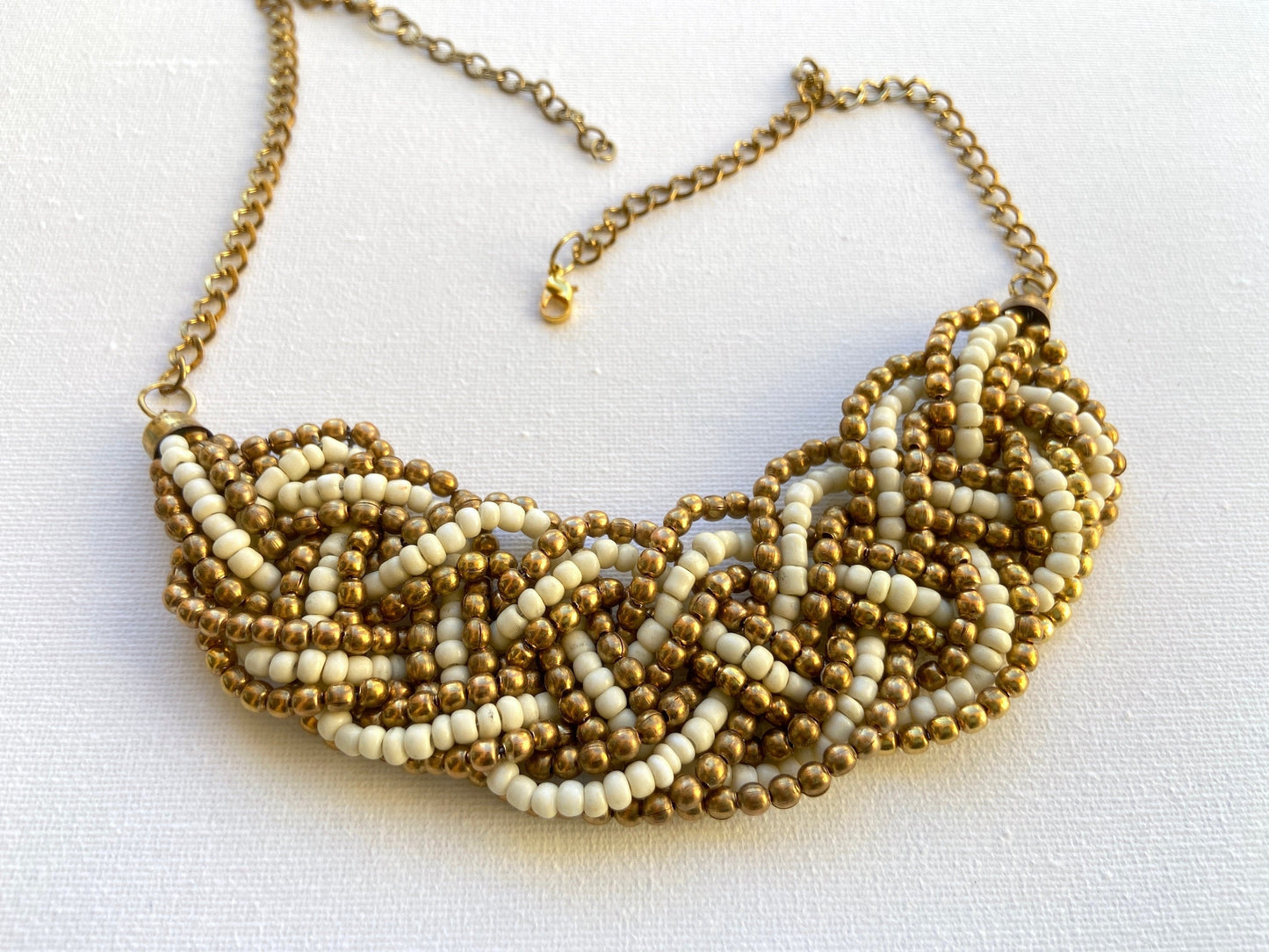 Gold Beaded Bib Necklace