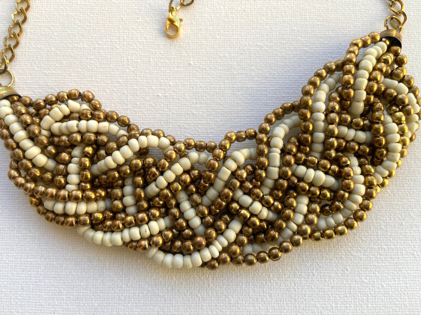 Gold Beaded Bib Necklace