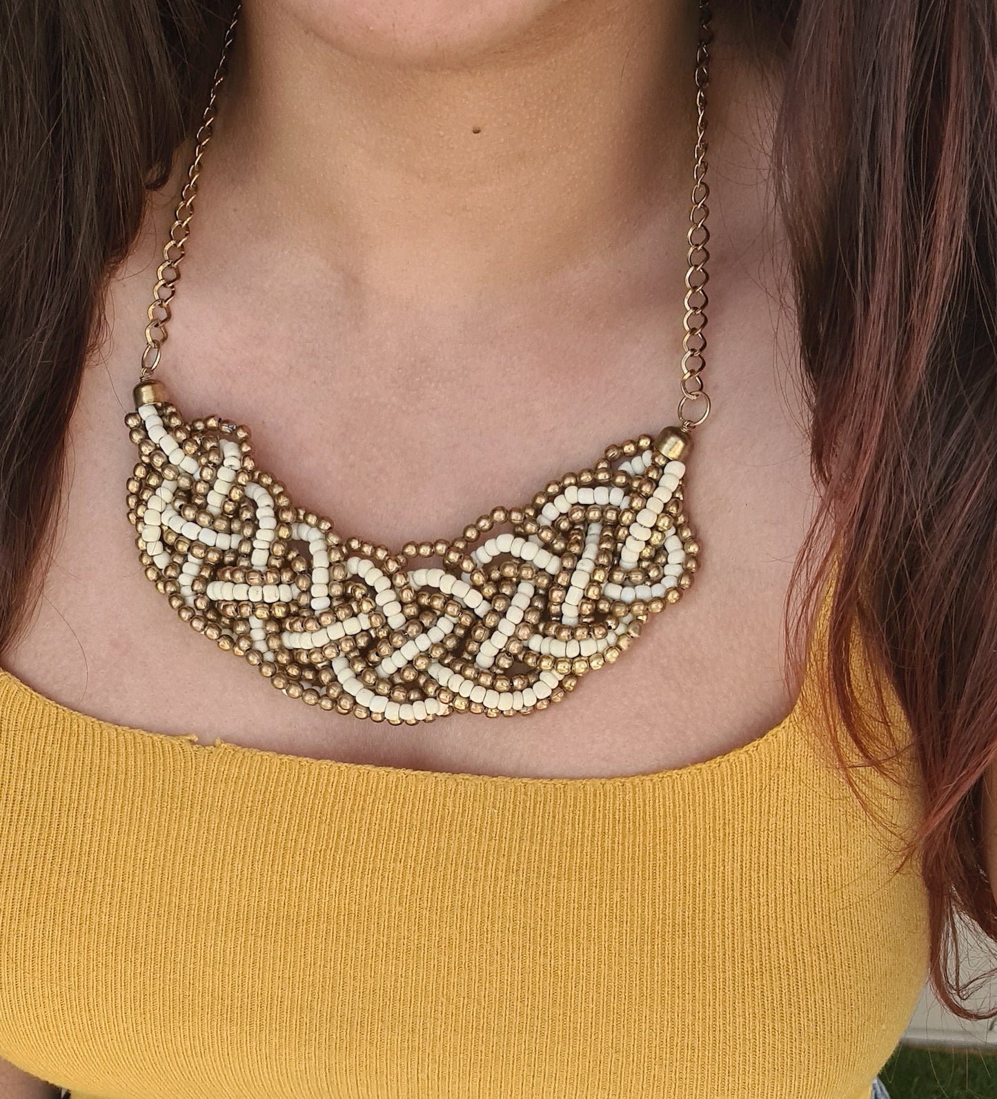 Gold Beaded Bib Necklace