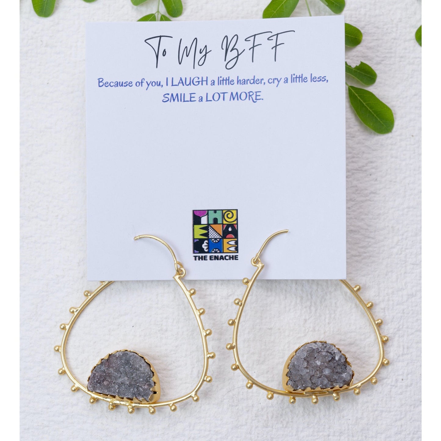 Gray Druzy Triangle Hoops