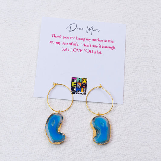 Blue Druzy Hoop Earrings