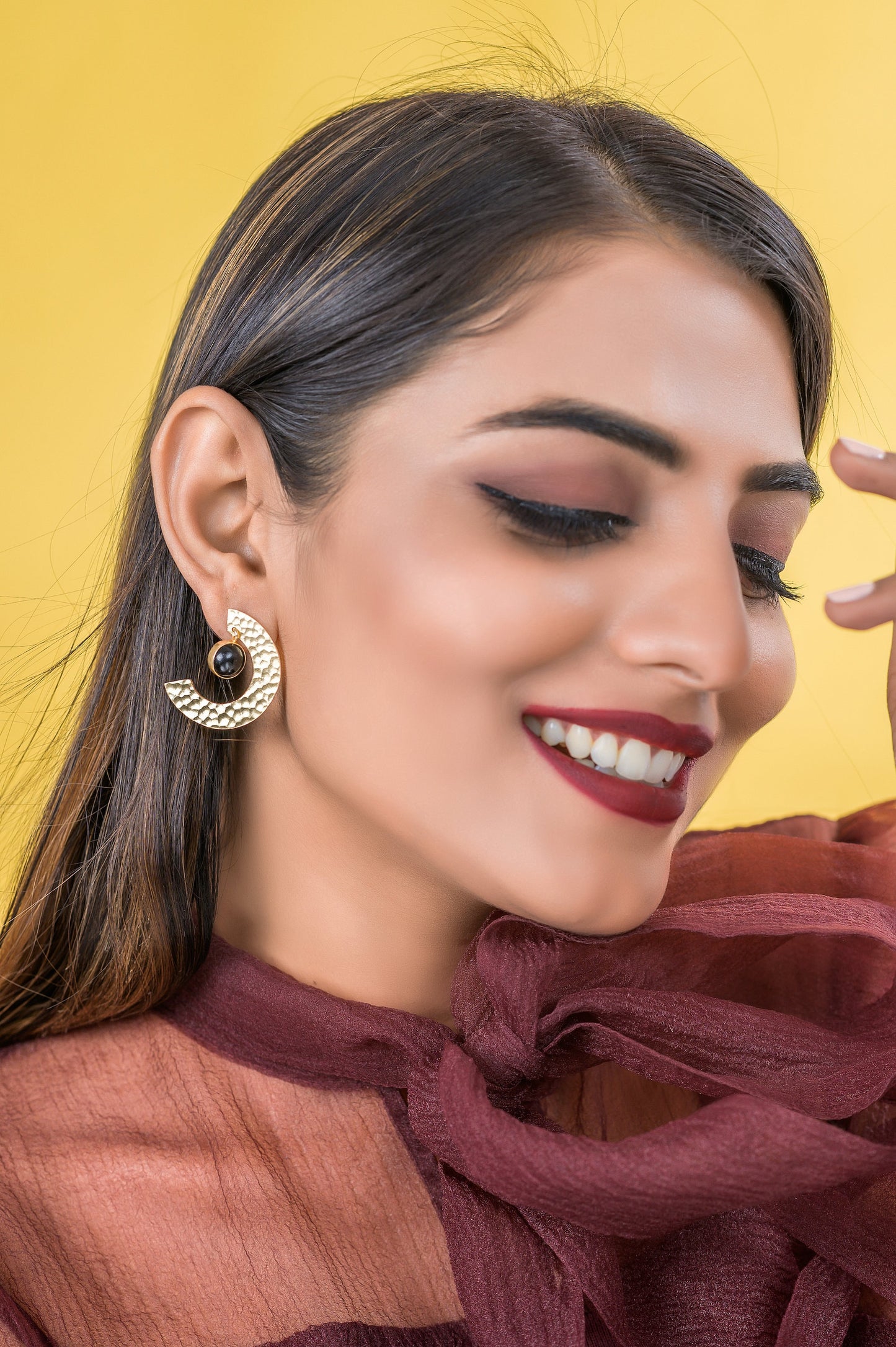 Hammered Black Stone Earrings