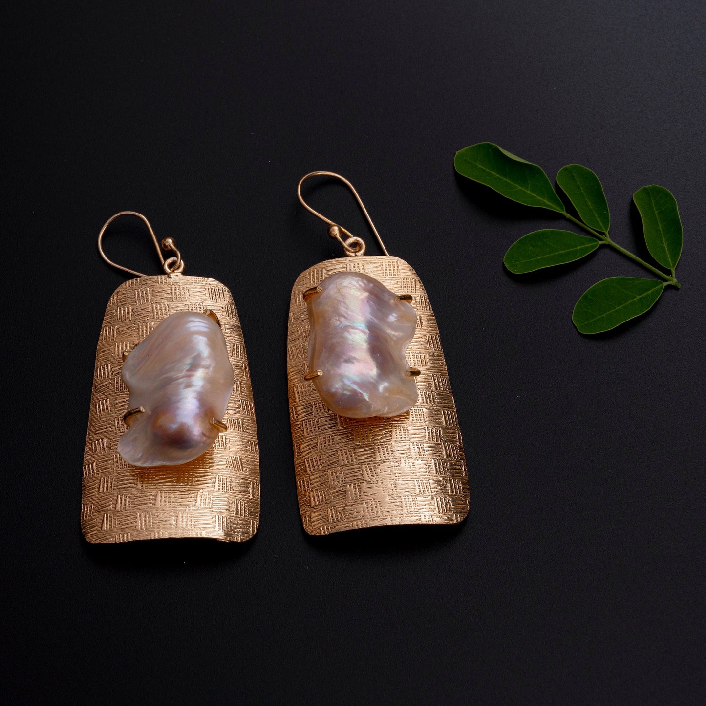 Gold Hammered Pearl Earrings