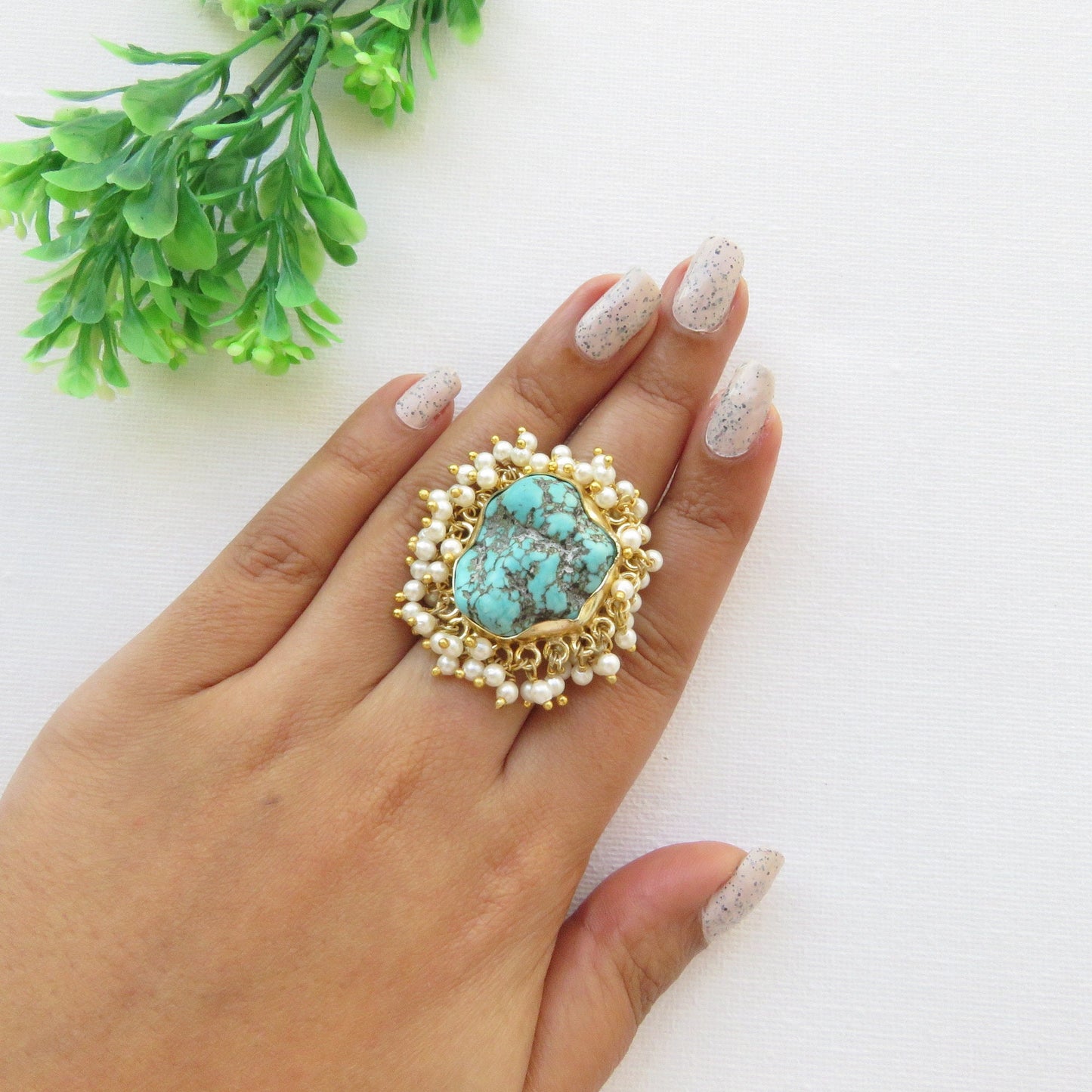 Blue Turquoise Pearl Ring