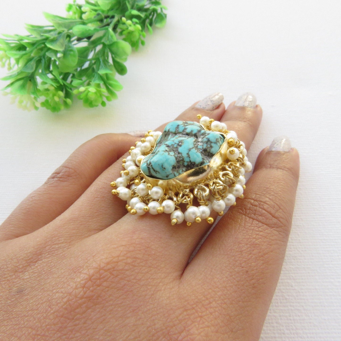 Blue Turquoise Pearl Ring