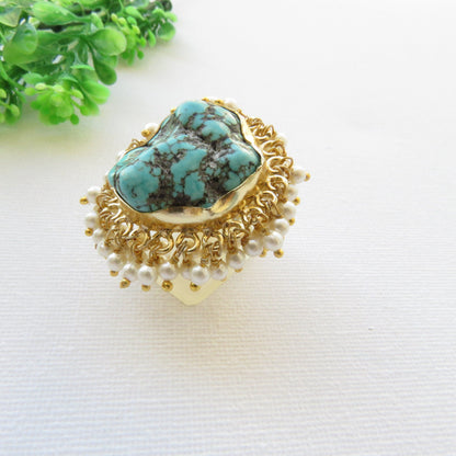 Blue Turquoise Pearl Ring