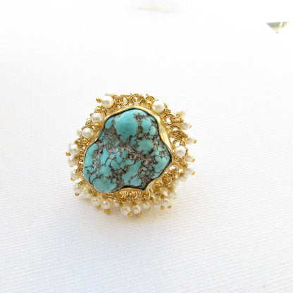 Blue Turquoise Pearl Ring