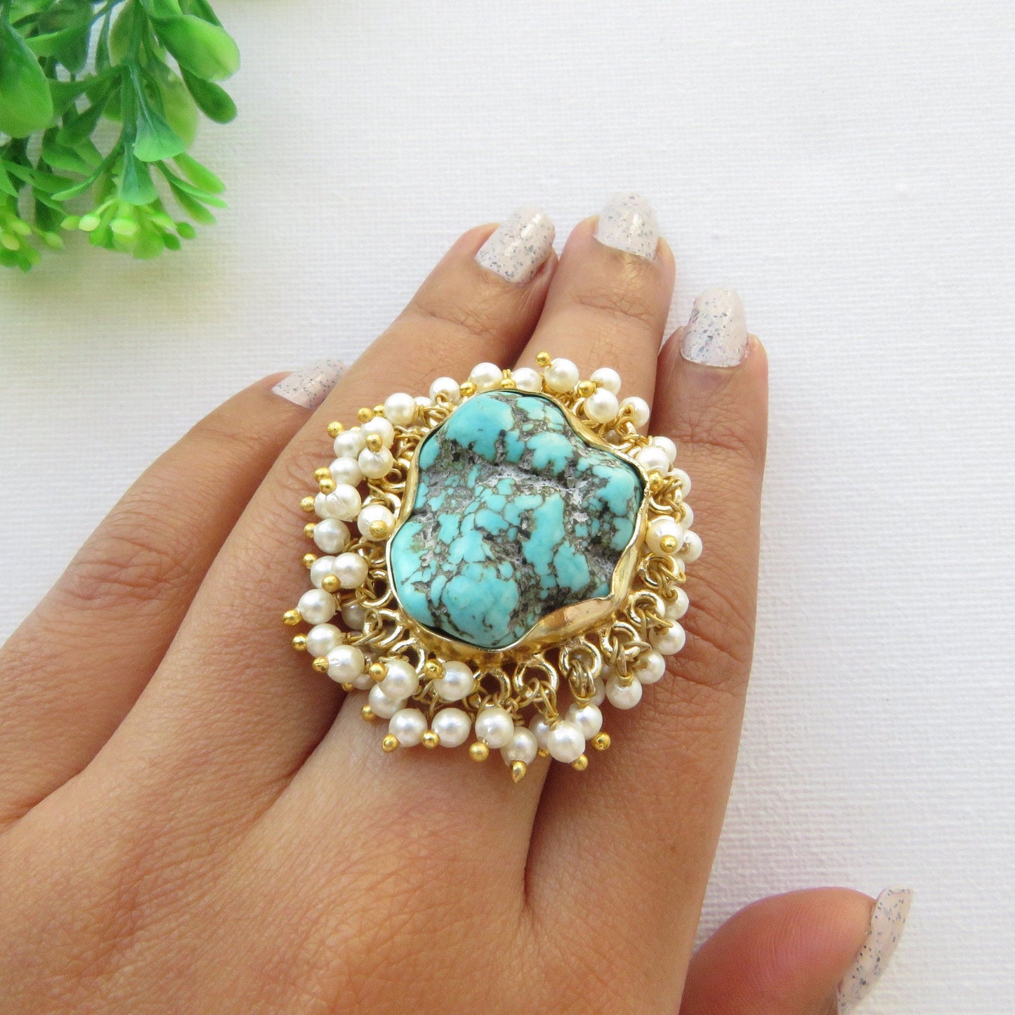 Blue Turquoise Pearl Ring