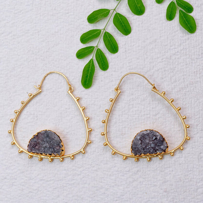 Gray Druzy Triangle Hoops