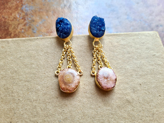 Druzy & Agate Gold Chain Earrings