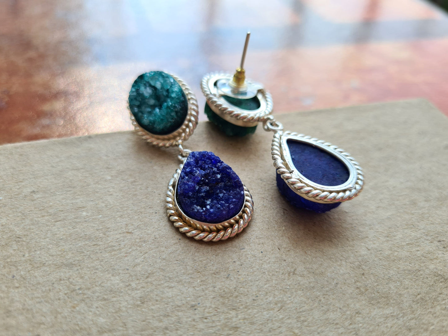 Green Blue Druzy Earrings