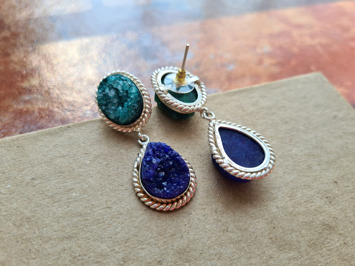 Green Blue Druzy Earrings